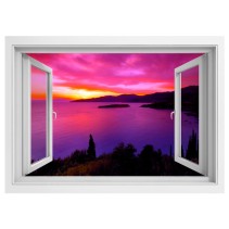 Vinilos decorativos ventana 3d atardecer en grecia